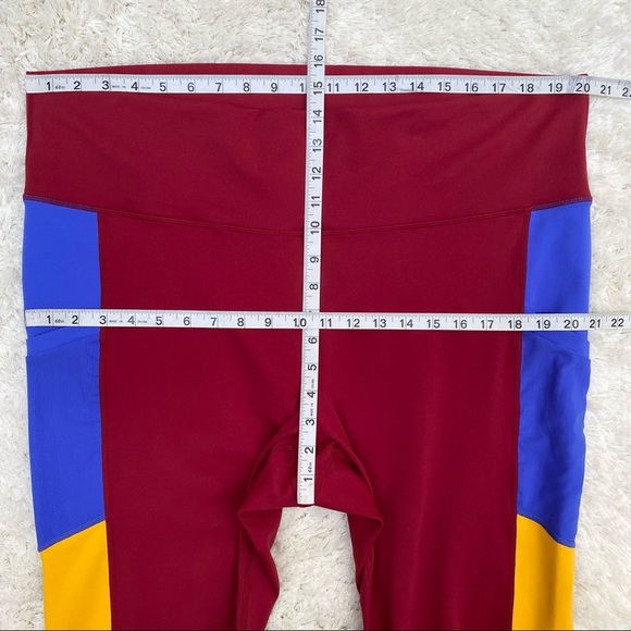 Fabletics on the go red blue yellow color block high waisted leggings pockets 3X - Picture 5 of 9